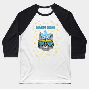 Mardi Gras Blue Cat Baseball T-Shirt